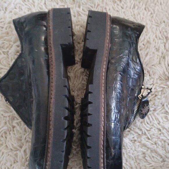 Geier Wally Austria Women’s 39 (US 8) Black Croc Patent Leather Zip Loafers Rare - Picture 10 of 12
